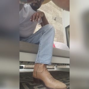 Men's 8.5 Dan Post Tan Leather Cowboy Boots Available Now for $30.